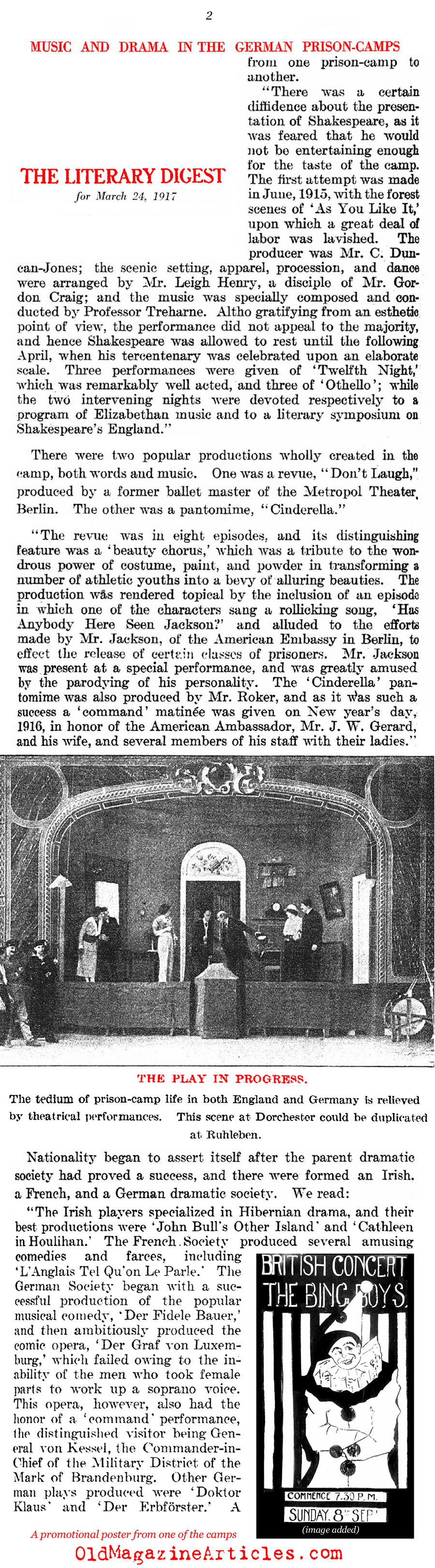 High Culture in World War One Prison Camps (Literary Digest, 1917)